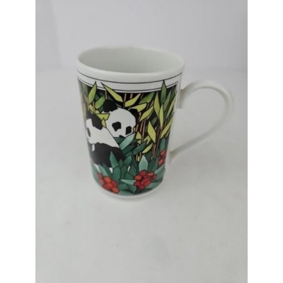 Dunoon Burma Tropical Panda Stoneware Mug Designed by Ruth Boden Red Flowers - Picture 1 of 9
